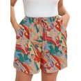 thumbnail image 1 of SHOWMALL Women's Plus Drawstring Shorts Floral Vivid Geometric Block 4X Summer Elastic Waist Casual Lightweight with Pockets, 1 of 7