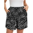 thumbnail image 1 of SHOWMALL Women's Plus Drawstring Shorts Floral White Flower Black 5X Summer Elastic Waist Casual Lightweight with Pockets, 1 of 6