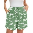 thumbnail image 1 of SHOWMALL Women's Plus Drawstring Shorts Floral White Flower Green 5X Summer Elastic Waist Casual Lightweight with Pockets, 1 of 7