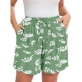 thumbnail image 1 of SHOWMALL Women's Plus Drawstring Shorts Floral White Flower Green 5X Summer Elastic Waist Casual Lightweight with Pockets, 1 of 9