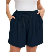 SHOWMALL Women's Plus Drawstring Shorts Navy Blue 3X Summer Elastic Waist Casual Lightweight with Pockets