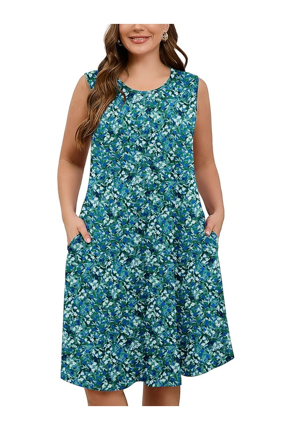 Women's Plus Dresses Casual Sleeveless Floral Beach Tank Sundress with Pockets 3X Monet Garden
