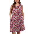 thumbnail image 1 of SHOWMALL Women's Plus Dresses Floral Casual Sleeveless Beach Tank Sundress with Pockets 1X Vibrant Rose Floral, 1 of 11