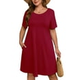 thumbnail image 1 of SHOWMALL Women's Plus Dresses Short Sleeves Casual T-Shirt Dresses with Pockets 2X Wine Red, 1 of 11