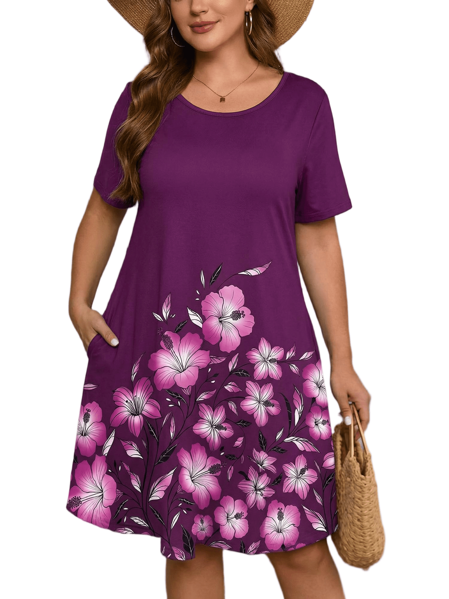 plum t shirt dress Back To Basics T-Shirt Dress In Dark Purple Cuves