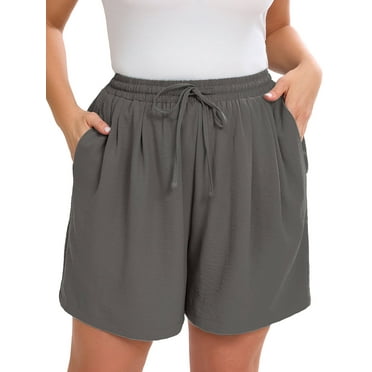 SHOWMALL Women's Plus Casual Shorts Drawstring Comfy Elastic Waist Shorts Gray 3X Summer Pull On Short with Pockets
