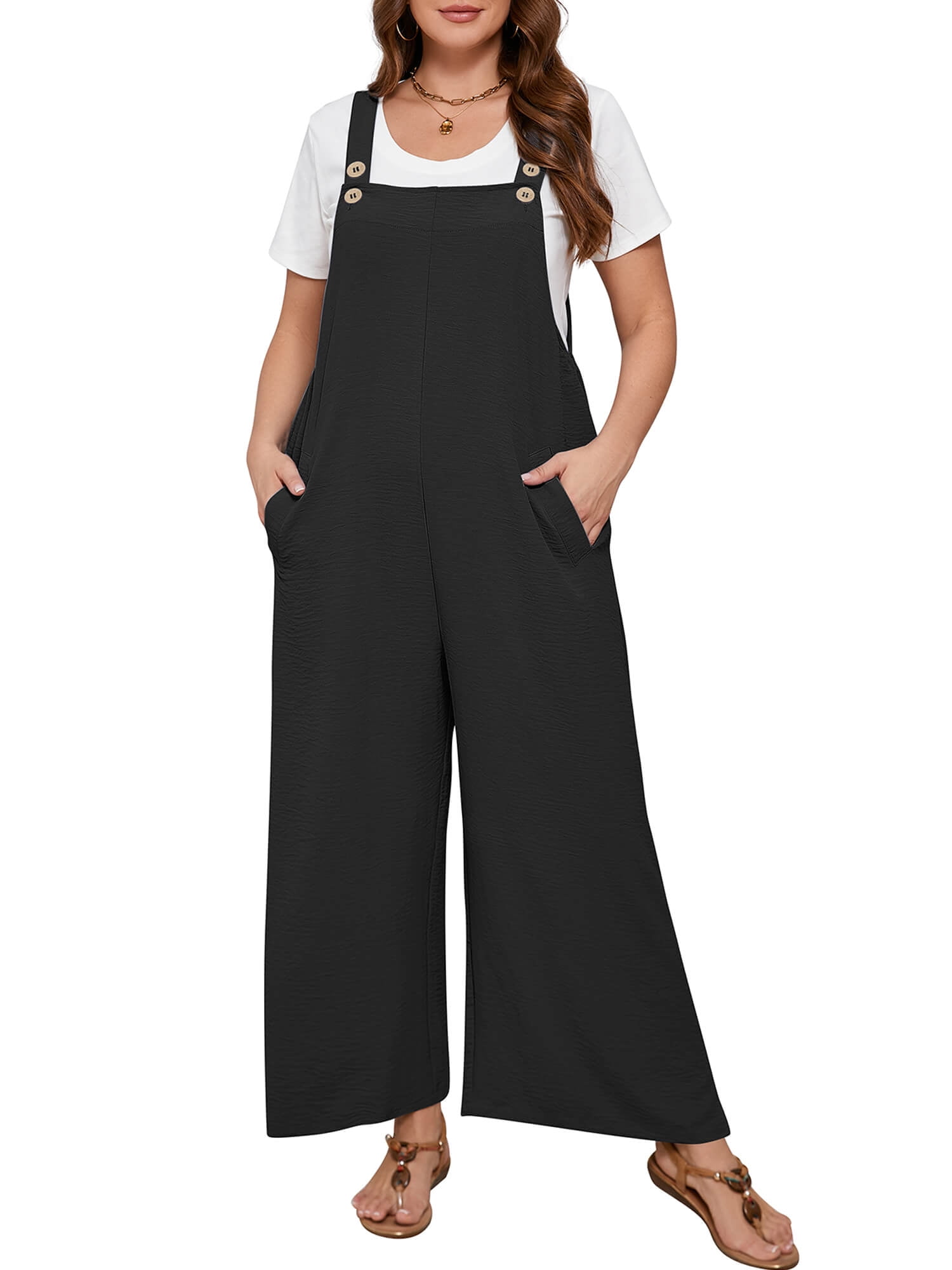 Walmart sales :  Walmart Black Friday Deals 2025 SHOWMALL Women’s Plus Jumpsuits Summer Boho Casual Wide Leg Overalls Black 3X Baggy Rompers with Pocket