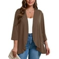 thumbnail image 1 of SHOWMALL Women's Plus Lightweight Cardigan Open Front 3/4 Sleeves Bolero Coffee 5X Pleated Ruffles Hemline Shrugs, 1 of 7