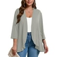thumbnail image 1 of SHOWMALL Women's Plus Lightweight Cardigan Open Front 3/4 Sleeves Bolero Light Gray 3X Pleated Ruffles Hemline Shrugs, 1 of 7