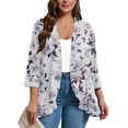 thumbnail image 1 of SHOWMALL Women's Plus Lightweight Cardigan Open Front 3/4 Sleeves Bolero White Peony 5X Pleated Ruffles Hemline Shrugs, 1 of 7