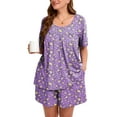 thumbnail image 1 of SHOWMALL Women's Plus Loungewear Set 2 Piece Floral Pajama Short Sleeve Tops and Shorts Purple Chrysanthemum 3X Soft Sleepwear with Pockets, 1 of 6