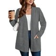 thumbnail image 1 of SHOWMALL Women's Plus Open Front Fall Cardigan V Neck Sweater Long Sleeve Causal Button Down Soft 1X Gray Stripe Warm Knit Cardigan, 1 of 9