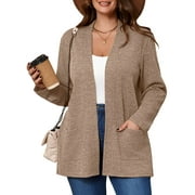 SHOWMALL Women's Plus Open Front Fall Cardigan V Neck Sweater Long Sleeve Causal Button Down Soft 3X Pumpkin Warm Knit Cardigan