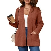 SHOWMALL Women's Plus Open Front Fall Cardigan V Neck Sweater Long Sleeve Causal Button Down Soft 5X Pumpkin Warm Knit Cardigan