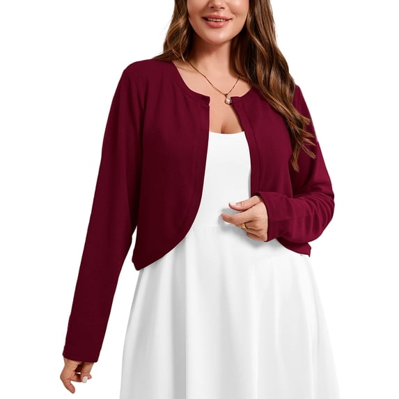 SHOWMALL Women's Plus Size Open Front Cropped Cardigan Lightweight Long Sleeve Bolero Shrug for Dresses, 1X-5X