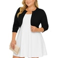 thumbnail image 1 of SHOWMALL Women's Plus Size Open Front Cropped Cardigan Black 2X Lightweight Long Sleeve Bolero Shrug for Dresses, 1 of 8
