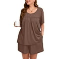 thumbnail image 1 of SHOWMALL Women's Plus Pajama Sets 2 Pieces Short Sleeve Top and Shorts Sleepwear Scoop Neck Pjs Pastel Brown 4X Soft Lounge Set with Pockets, 1 of 6