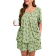 thumbnail image 1 of SHOWMALL Women's Plus Pajama Sets Pleated Front Loungewear Green Roses 3X Floral Sleepwear Ladies Pjs Sets with Pockets, 1 of 6