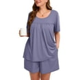 thumbnail image 1 of SHOWMALL Women's Plus Pajama Sets Pleated Front Loungewear Purple Gray 3X Sleepwear Ladies Pjs Sets with Pockets, 1 of 6