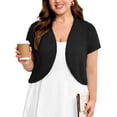 thumbnail image 1 of SHOWMALL Women's Plus Short Sleeve Bolero Shrug for Dresses Cropped Cardigan Open Front Summer Shoulder Cover Up Black 5X, 1 of 7