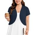 thumbnail image 1 of SHOWMALL Women's Plus Short Sleeve Bolero Shrug for Dresses Cropped Cardigan Open Front Summer Shoulder Cover Up Navy Blue 5X, 1 of 7