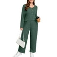thumbnail image 1 of SHOWMALL Women's Plus Size 2 Piece Comfy Outfit Set – Long Sleeve Lounge Set Green 4X Ribbed Knit Top and Pants, Perfect for Daily Casual Wear, 1 of 8
