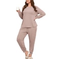 thumbnail image 1 of SHOWMALL Women's Plus Size 2 Piece Lounge Set Long Sleeve Top and Drawstring Jogger Pants Sweatsuit with Pockets, 1 of 8