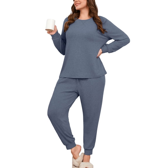 SHOWMALL Women's Plus Size 2 Piece Lounge Set Long Sleeve Top and Drawstring Jogger Pants Sweatsuit with Pockets