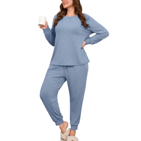 SHOWMALL Women's Plus Size 2 Piece Lounge Set Long Sleeve Top and Drawstring Jogger Pants Sweatsuit with Pockets
