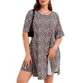 thumbnail image 1 of SHOWMALL Women's Plus Size 2 Piece Outfits, Short Sleeve Side Split Tunic Tops and Biker Shorts Sets, Summer Maternity Friendly Lounge Set Pajamas, Classic Leopard 5X, 1 of 8