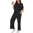 thumbnail image 1 of SHOWMALL Women's Plus Size 2 Piece Outfits Casual Matching Sets Short Sleeve Pleated Top and Wide Leg Pants Lounge Set with Pockets, XL-5XL, 1 of 9