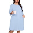 thumbnail image 1 of SHOWMALL House Dress for Women Plus Size, 3/4 Sleeve Henley Nightgown with Pocket, Relaxed Sleepshirt for Home & Easy Lounge, Light Blue, 1 of 7