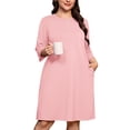 thumbnail image 1 of SHOWMALL House Dress for Women Plus Size, 3/4 Sleeve Henley Nightgown with Pocket, Relaxed Sleepshirt for Home & Mother's Day Gifting, Dusty Pink, 1 of 7