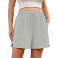 thumbnail image 1 of SHOWMALL Women's Plus Size Athletic Shorts with Pockets, Light Gray 3X Cotton Blend Workout Shorts with Side Slits & Drawstring, 1 of 9