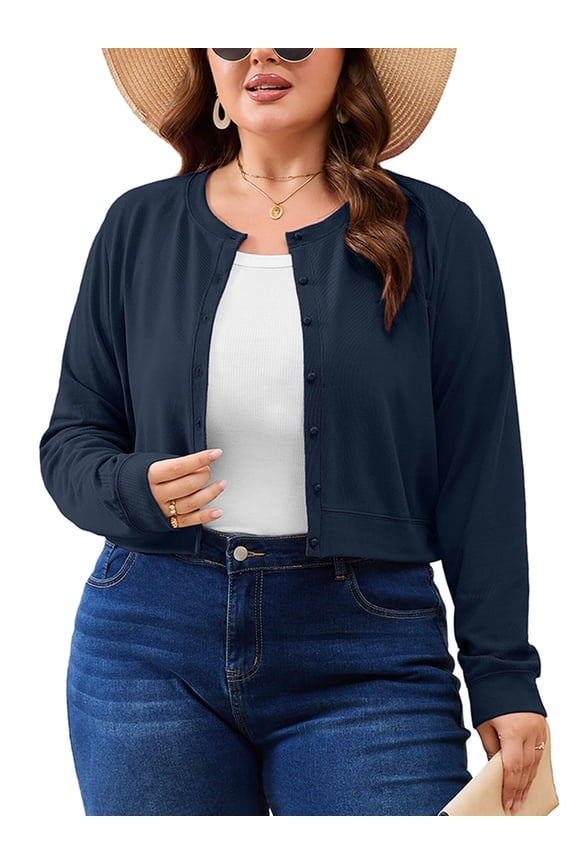 Women's Plus Size Button Front Cropped Cardigan