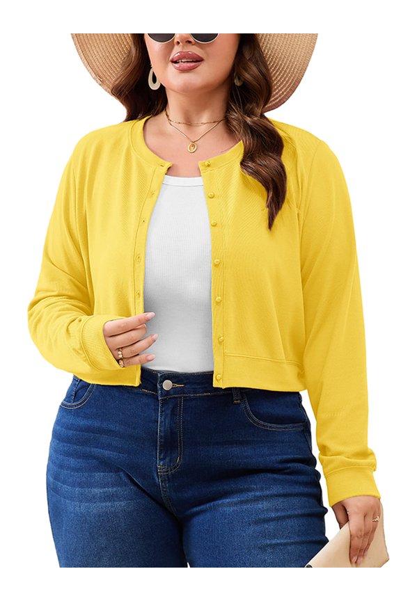 Women's Plus Size Button Front Cropped Cardigan