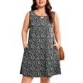 thumbnail image 1 of SHOWMALL Women's Plus Size Casual A-Line Dress, Sleeveless Summer Beach Dress with Pockets, Line Art Floral Black 1X High Waist Flowy Shift Dress for Daily Wear, 1 of 6