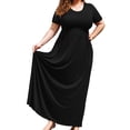 thumbnail image 1 of SHOWMALL Women's Plus Size Elegant Maxi Dress with Pockets, Black 2X Short Sleeve Scoop Neck Casual to Dressy Curvy Fit, 1 of 5