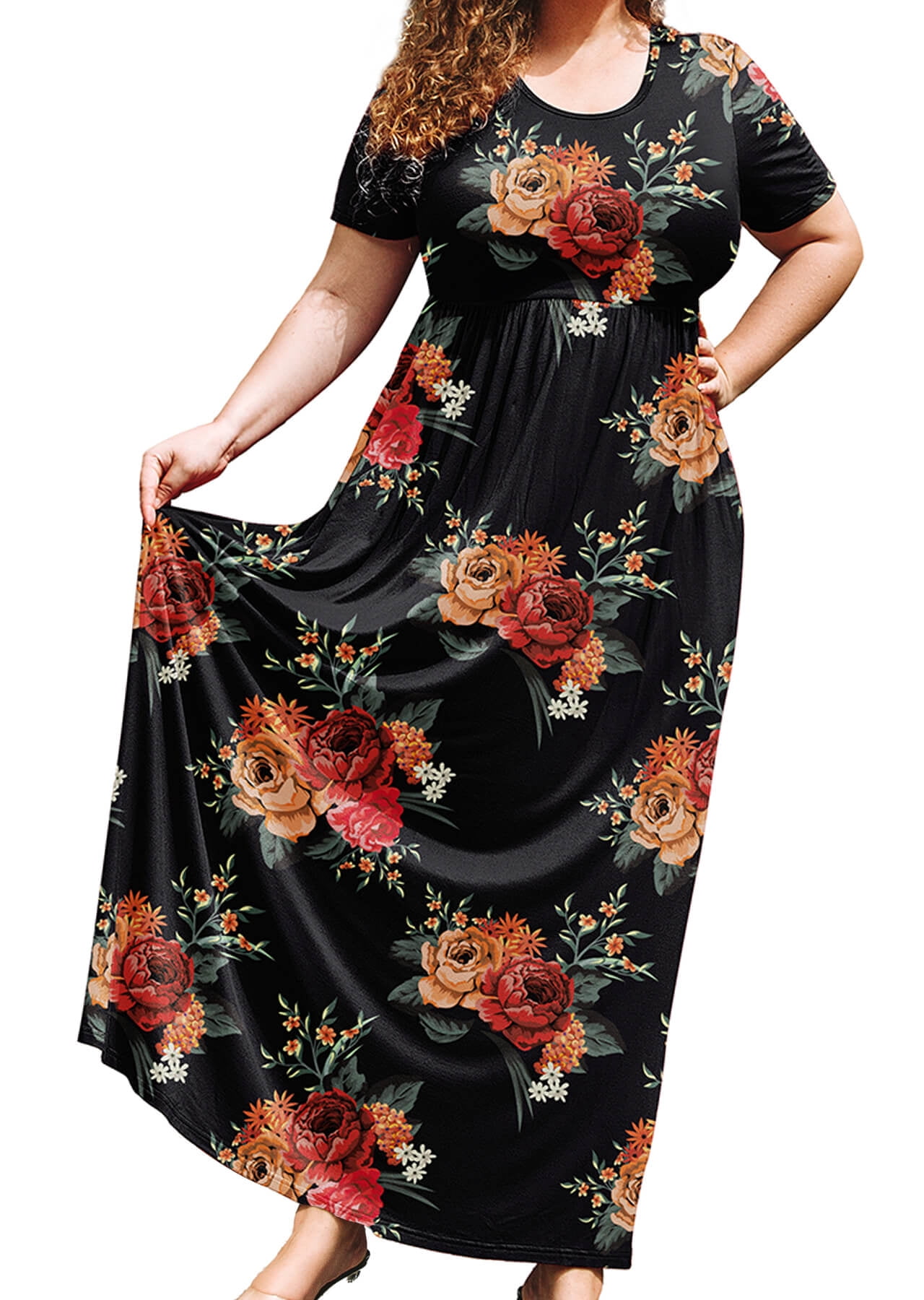 SHOWMALL Women's Plus Size Floral Maxi Dress with Pockets, Elegant ...