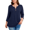 thumbnail image 1 of SHOWMALL Women's Work Tops, Plus Size 3/4 Sleeve Button V Neck Business Casual Blouse, Navy Blue, Size 5X, 1 of 6