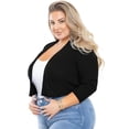 thumbnail image 1 of SHOWMALL Women's Plus Size Lightweight Cardigan Black 2X Open Front Knit 3/4 Sleeve Cropped Bolero Shrug Sweater Clothes Coat Tops for Evening dresses, 1 of 8