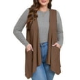 thumbnail image 1 of SHOWMALL Women's Plus Size Lightweight Cardigan Summer High Low Hem Draped Coffee 3X Soft Flowy Sleeveless Shrugs with Pockets Comfortable Stylish Layering Outerwear for Women, 1 of 8