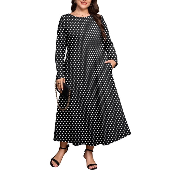 SHOWMALL Women's Plus Size Long Sleeve Maxi Dress with Pockets - Soft Casual Loose Floral Long Boho Dress