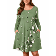 thumbnail image 1 of SHOWMALL Women's Plus Size Long Sleeve Swing Dress with Pockets, 1 of 4