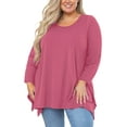thumbnail image 1 of SHOWMALL Women's Plus Size Long Sleeve Top, Purple Red 4X Scoop Neck Tunic Tops with Asym Hem, Flowy Swing Shirts, Everyday Comfort, 1 of 9