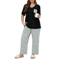 thumbnail image 1 of SHOWMALL Women's Plus Size Loungewear Set Bow Tie Grey 2X 2 Piece Pajama Set Sleepwear for Spring Summer Fall, Short Sleeve Top and Printed Long Pants with Side Pockets, 1 of 7