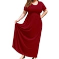 thumbnail image 1 of SHOWMALL Women's Plus Size Maxi Dress with Pockets, Burgundy 1X Short Sleeve Scoop Neck Casual Summer & Wedding Guest Dress, 1 of 5