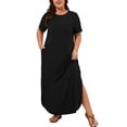 thumbnail image 1 of SHOWMALL Women's Plus Size Maxi Dress with Pockets, Valentine's Day Galentine's Self-Care Gift for Her, Black 4X Side Slit Short Sleeve Long Dress, 1 of 6