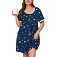 thumbnail image 1 of SHOWMALL Women's Plus Size Nightgown Short Sleeve Floral Sleepwear Starry Sky Deep Navy 2X Comfy Sleepshirts Pleated Scoopneck Nightshirt Casual Loungewear, 1 of 9