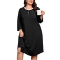 thumbnail image 1 of SHOWMALL Women's Plus Size Nightgowns 3/4 Sleeve Sleepwear Button Down Sleep Dress with Pockets XL-5XL, 1 of 7